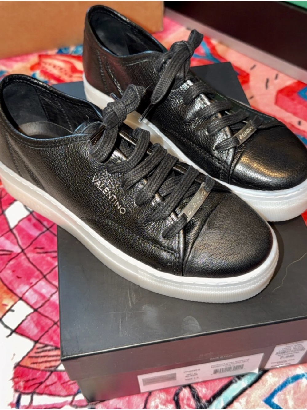 Valentino Black Leather Low-Top Sneakers with White Soles - Picture 4 of 4